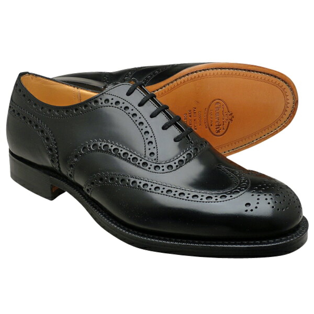 Church's(チャーチ) BURWOOD ウイングチップ レザーソール 黒 ポリッシュドバインダーカーフ
