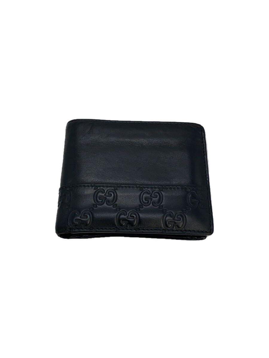 GUCCI(グッチ) マイクログッチシマ 二つ折り財布 レザー ブラック【中古】