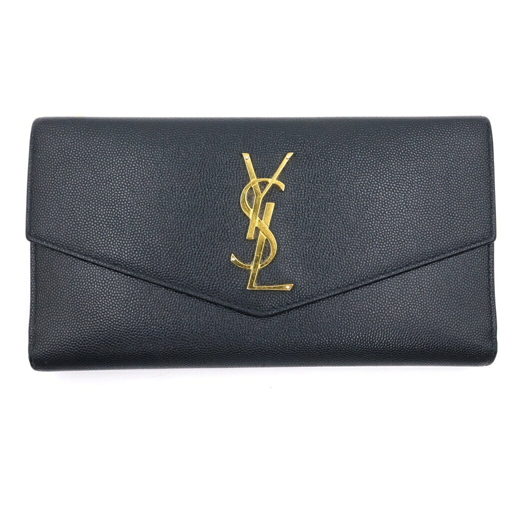 Yves Saint Laurent rive gauche(イヴサンローラン リヴゴーシュ) ロゴ ロングウォレット 二つ折り長財布 ブラック【中古】