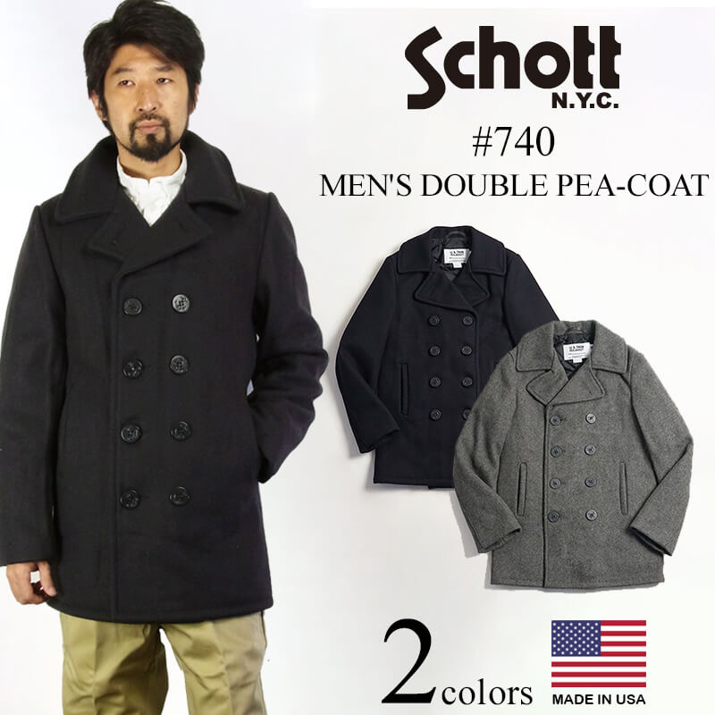 SCHOTT(ショット) 740 メンズ ウール ダブル ピーコート アメリカ製 ネイビー