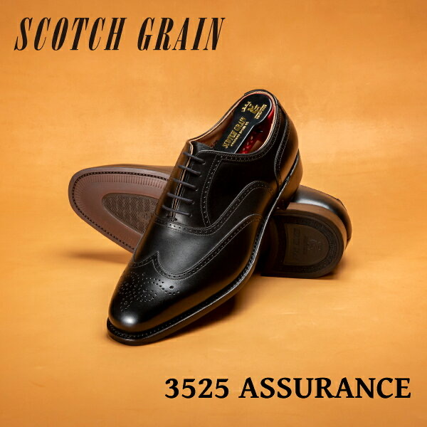 SCOTCH GRAIN(スコッチグレイン) アシュランス 3525BL ウイングチップ 幅広3E 黒