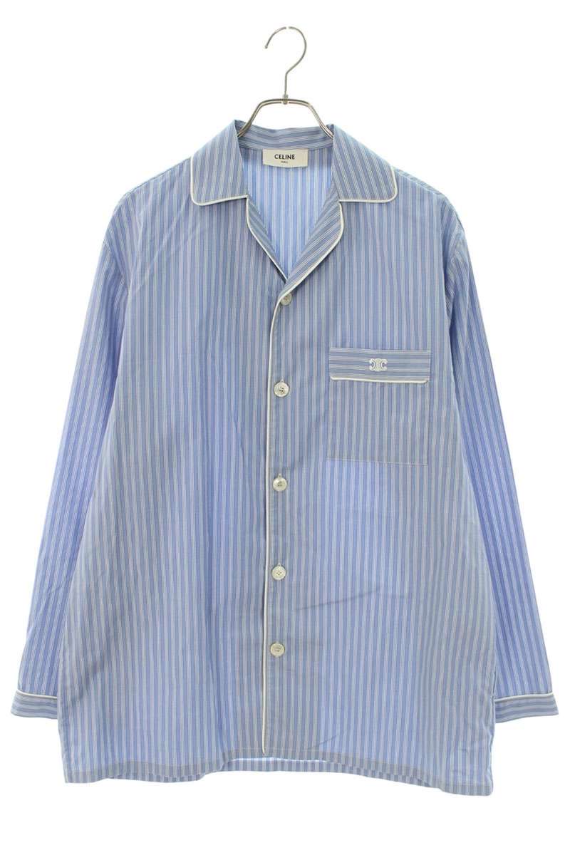 セリーヌ CELINE サイズ:48 2C73A870V.07CJ ストライプパジャマ長袖シャツ(ライトブルー×ホワイト)【016062】【SB01】【メンズ】【中古】bb212#rinkan*B