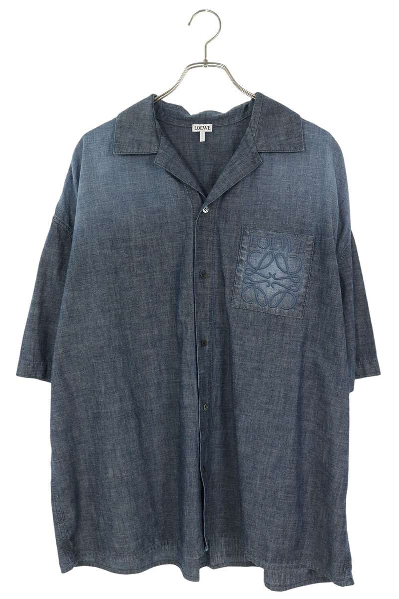 ロエベ LOEWE　サイズ:48 H526Y1DW21 エンブロイダリーポケット半袖シャツ(ブルー)【529062】【SB01】【メンズ】【中古】bb377#rinkan*B