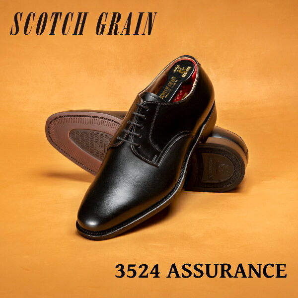 【公式】【一生モノの定番】革靴 本革 ビジネスシューズ 日本製 スコッチグレイン SCOTCH GRAIN プレーントゥ 紳士靴 3E 幅広 アシュランス 3524BL 外羽根 修理可能 冠婚葬祭 フォーマル 結婚式 就活
