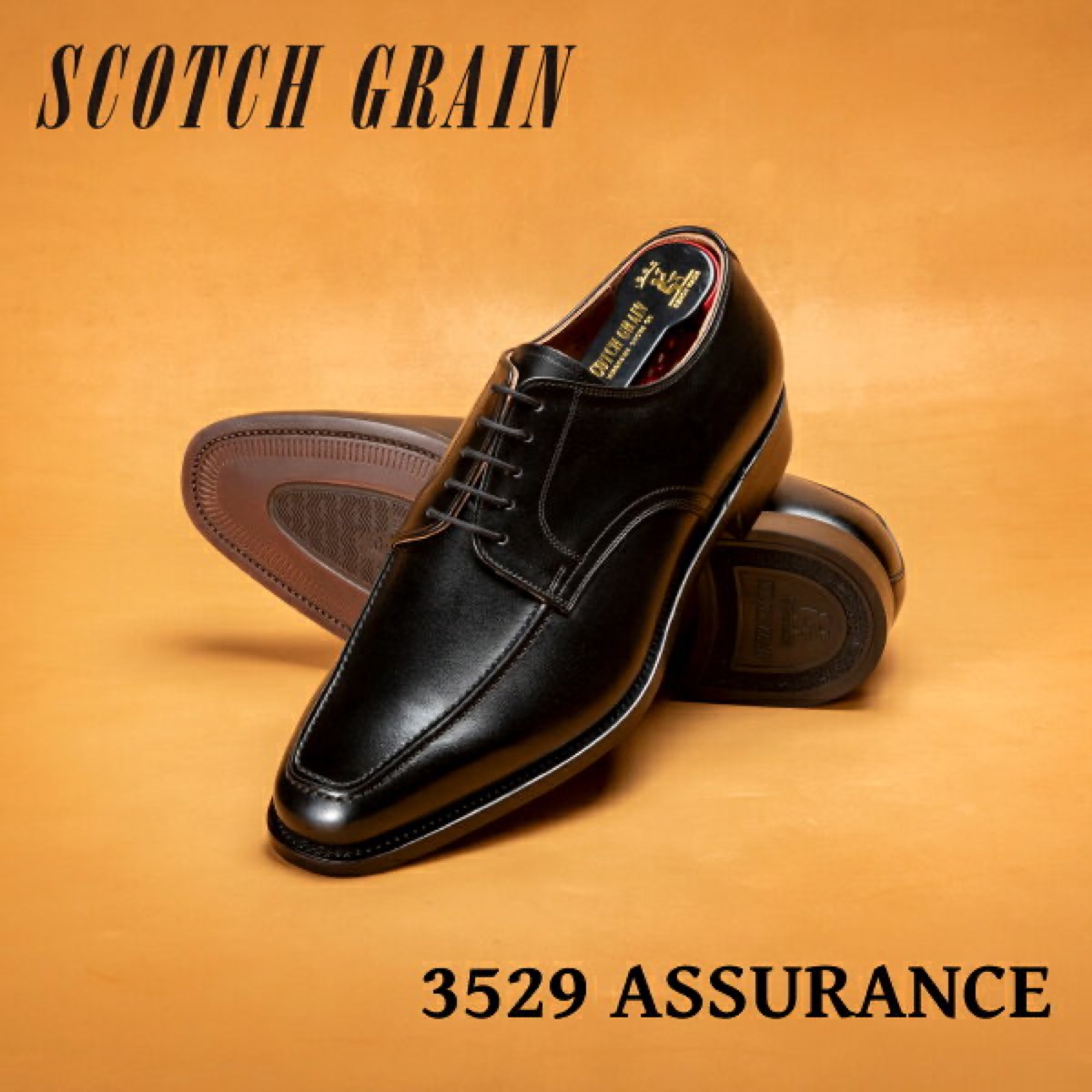 【公式】【一生モノの定番 幅広 3E】革靴 本革 ビジネスシューズ 日本製 スコッチグレイン SCOTCH GRAIN 紳士靴 黒 外羽根 修理可能 Uチップ アシュランス 3529BL（EEE）